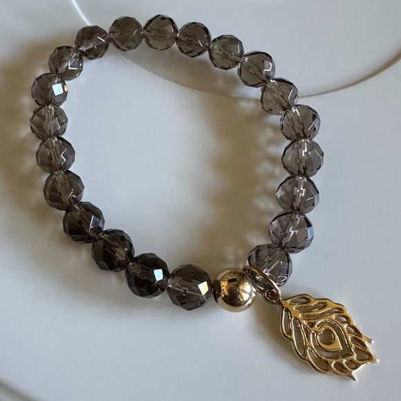 8mm Faceted Smoky Quartz Stretch Bracelet with 14K Gold Filled Spacer and Charm - Picture 3 of 9